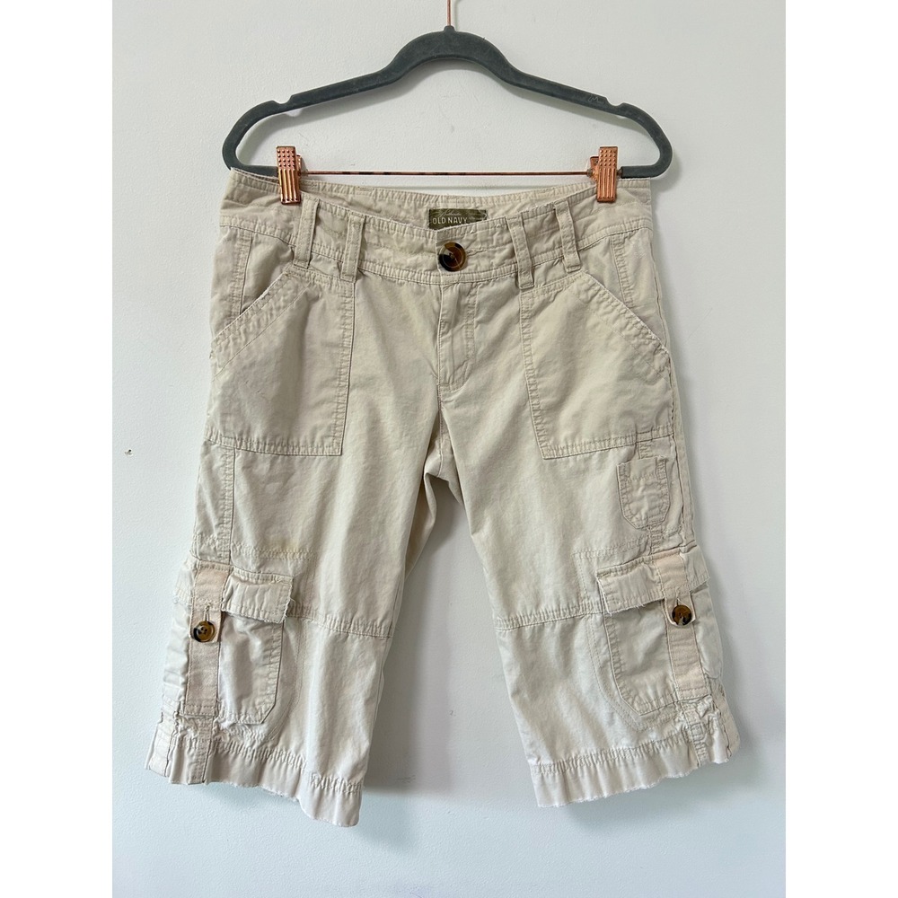 Y2K Vtg Old Navy Ultra Low Rise Cargo Short Capri Women 6 Beige Gorpcore Utility